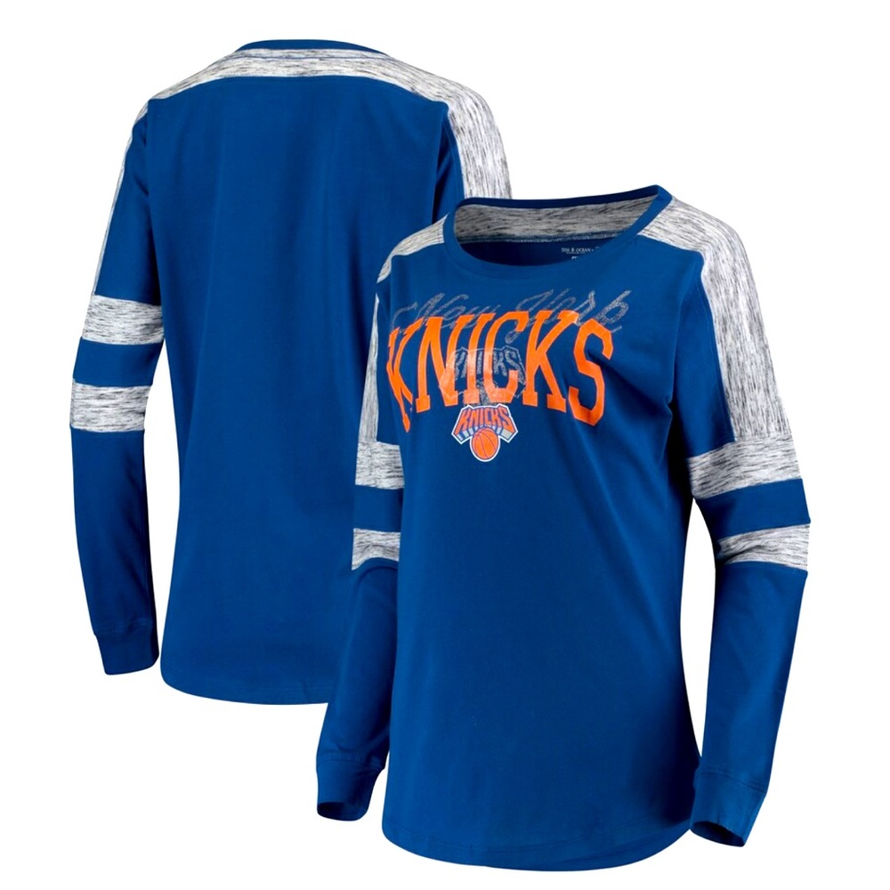 NY Knicks 5th & Ocean by New Era Blue Space dye Baby Jersey Long Sleeve sz XL
